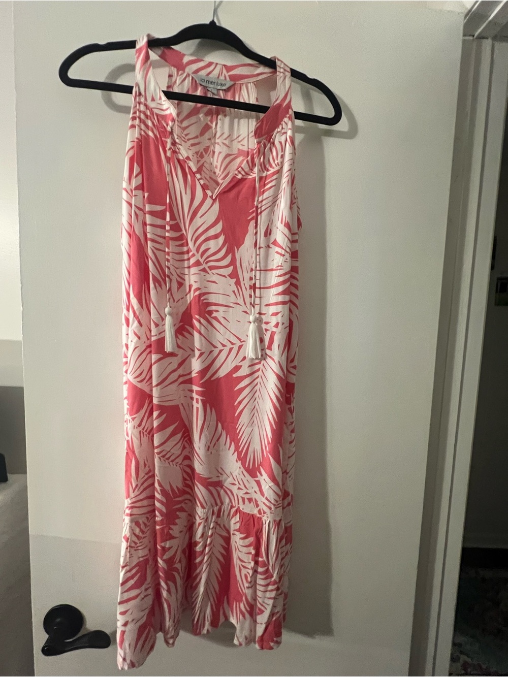 La Mer Luxe Cotton Summer Dress Large Pink Tropical Resort Midi Dress - Picture 3 of 9
